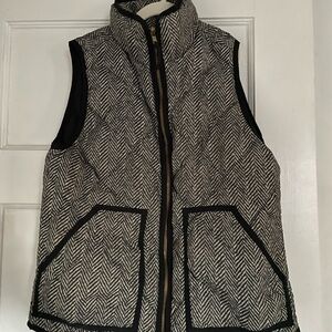 J. Crew Black and White Quilted Vest with High Neck